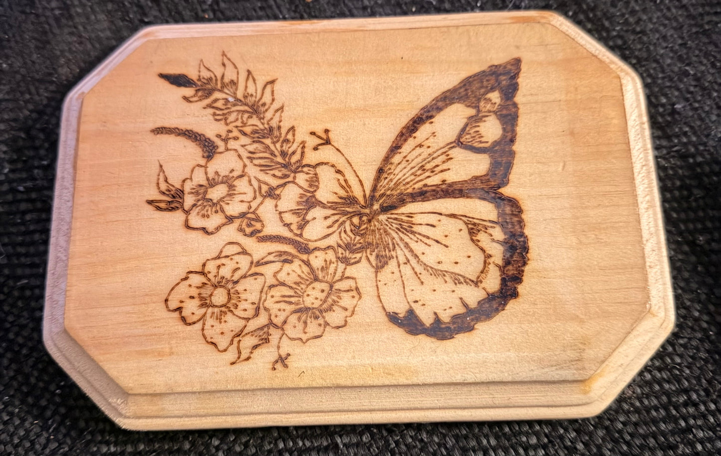 Butterfly Wildflower Wood Burned Art