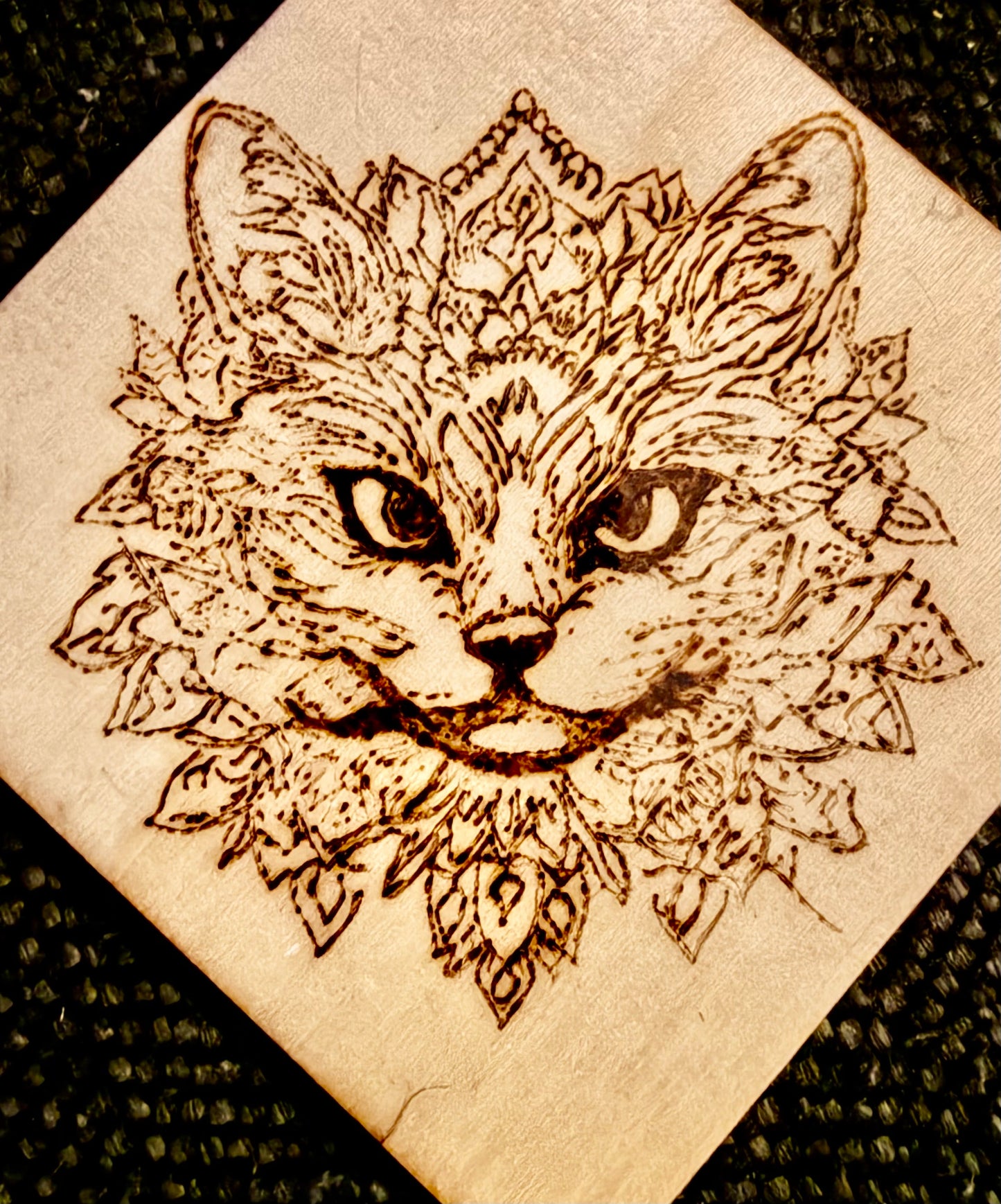Floral Fox Wood Burn Art