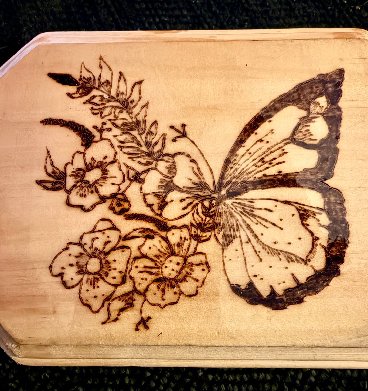 Butterfly Wildflower Wood Burned Art